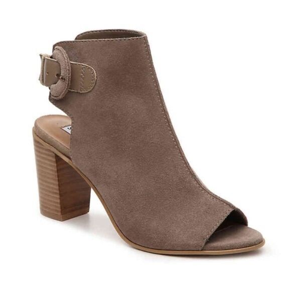 STEVE MADDEN Suede Catlyna Taupe Heel Sandal - Picture 1 of 8